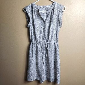Loft Womens Gray/White Foliage Print Sleeveless Cinch Tie Waist Dress-Size XS